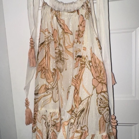 Free People Bare It All Floral Maxi Dress in Cream and Brown NEW S - Picture 8 of 9